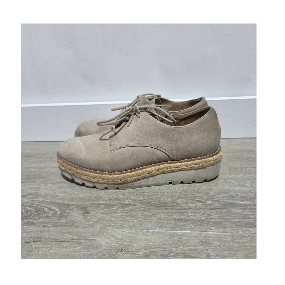Eileen Fischer Everly Derby Platform Wedge Espadrille Taupe Suede Woman Shoes 9